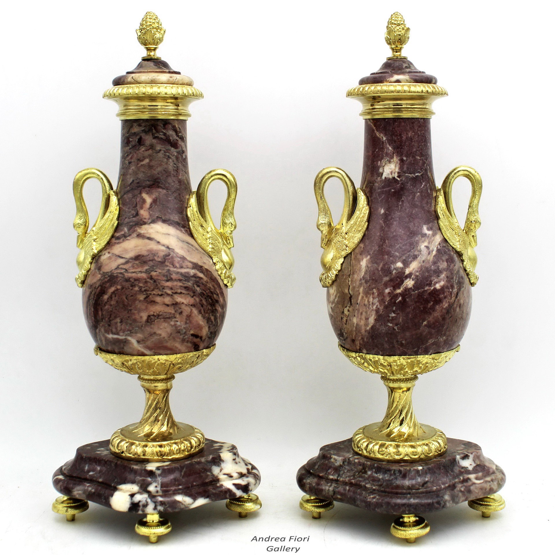 Ancienne paire de vases Napoléon III en bronze doré et marbre - Époque XIXe siècle